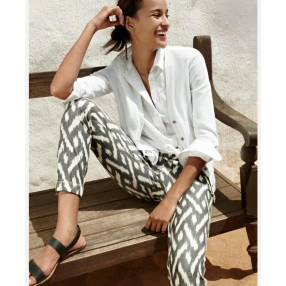 J.Crew Seaside Ikat Boho Print High Waist Pull On Cotton Jogger Pants